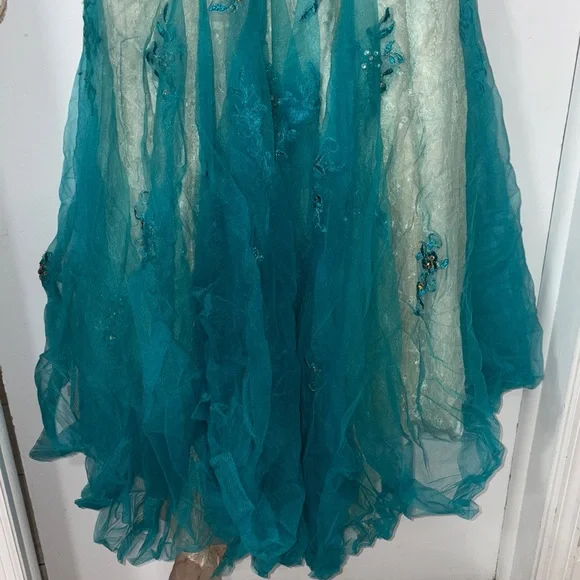 Glamorous Teal Embellished Long Sleeve Dress
